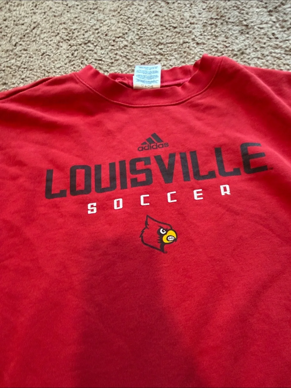 B71 Y2K adidas Louisville Soccer Red Crewneck Sweatshirt with Cardinal Logo